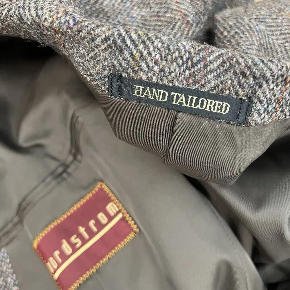 VTG Nordstrom Tweed Jacket Hand Tailored In Japan Men 43L Long Wool Herringbone‎
